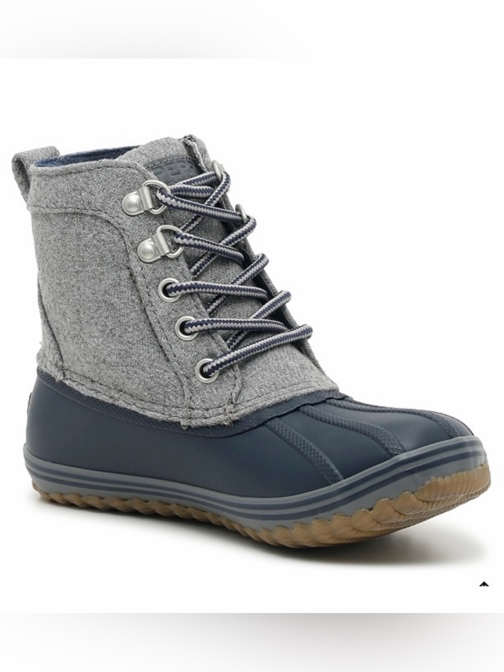 Sperry Bowline Duck Boot Grey Gray Navy STK263608 Kids Youth Boy Size 4 Lace Up
